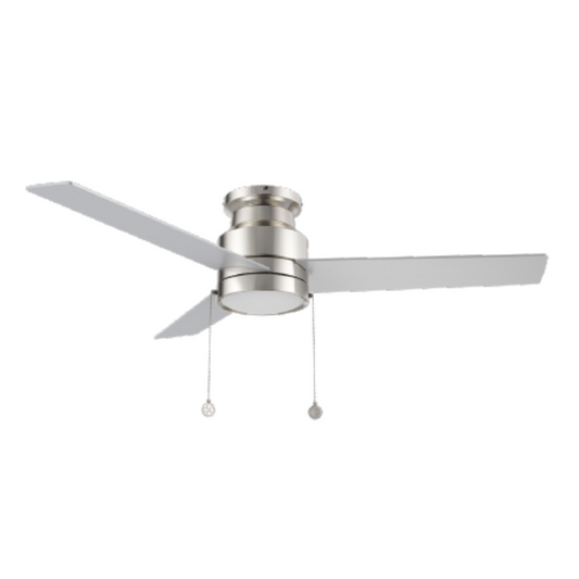 ASCOTT 52 inch 3-Blade Flush Mount Ceiling Fan with Pull Chain - Brushed Nickel/Silver