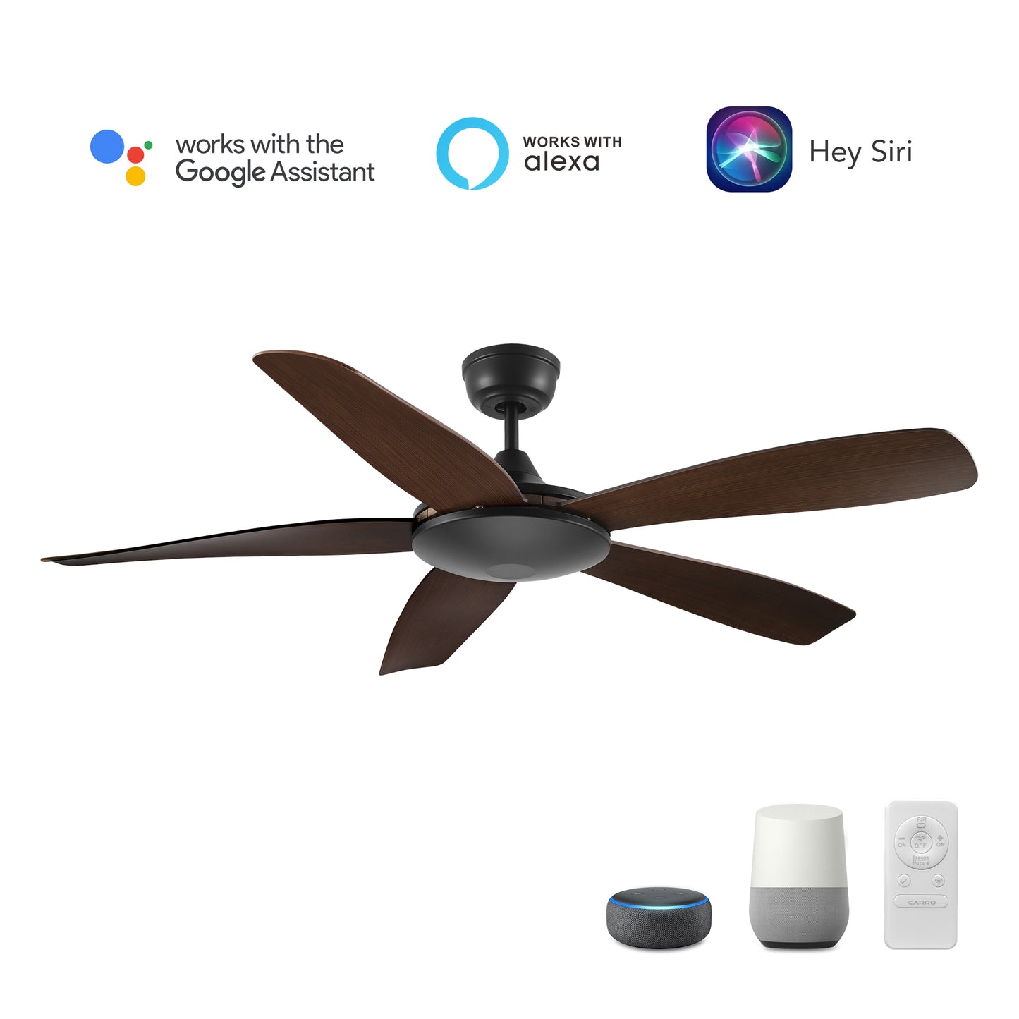 SALEM 52 inch 5-Blade Smart Ceiling Fan with LED Light Kit & Remote Control- Black/Rosewood