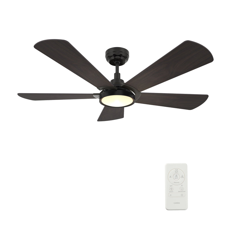 Carro Home WINSTON 52 inch 5-Blade Smart Ceiling Fan with LED Light Kit & Remote Control- Black/Walnut Wood Fan Blades