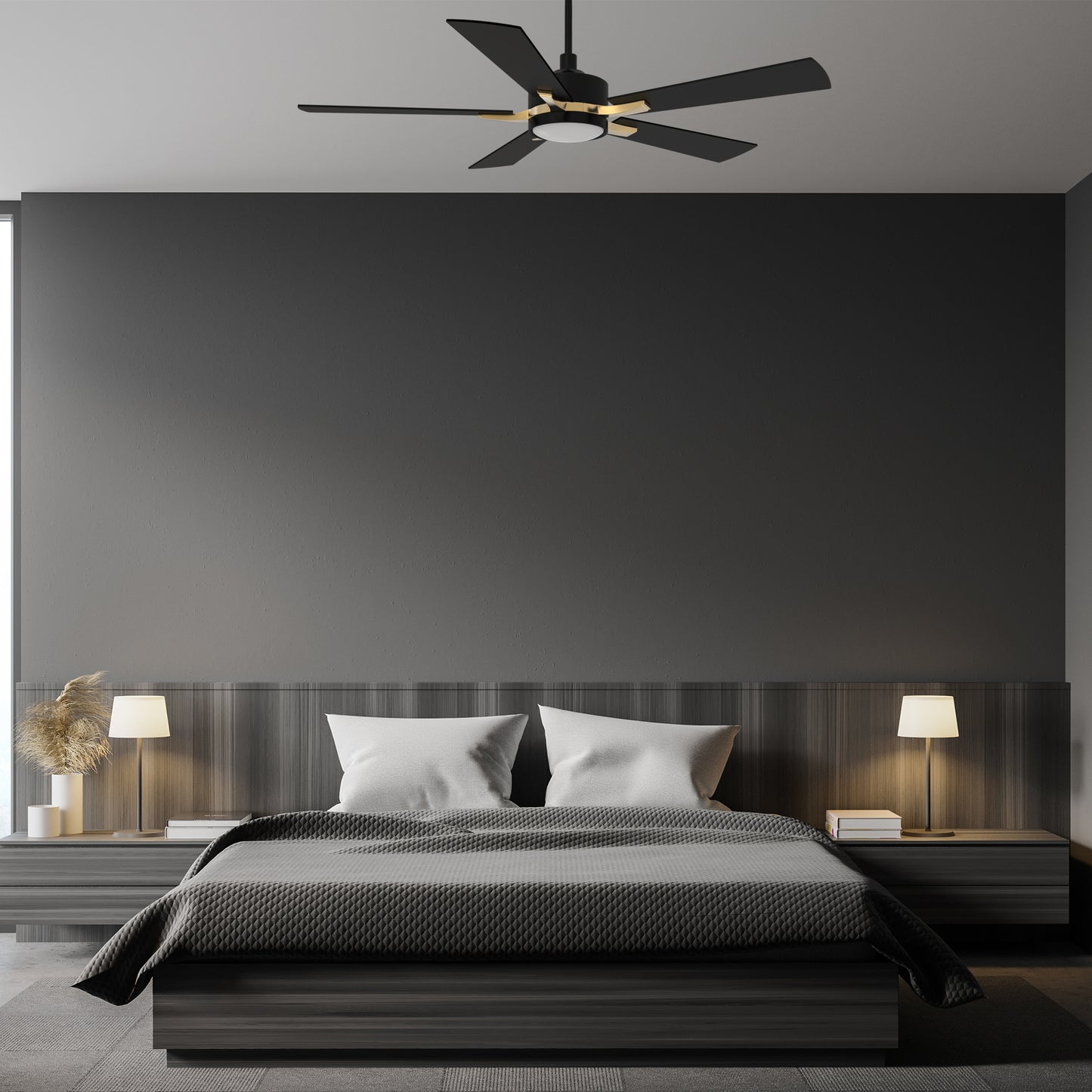 APPLETON 56 inch 5-Blade Smart Ceiling Fan with LED Light Kit & Remote Control- Black/Black (Gold Detail)