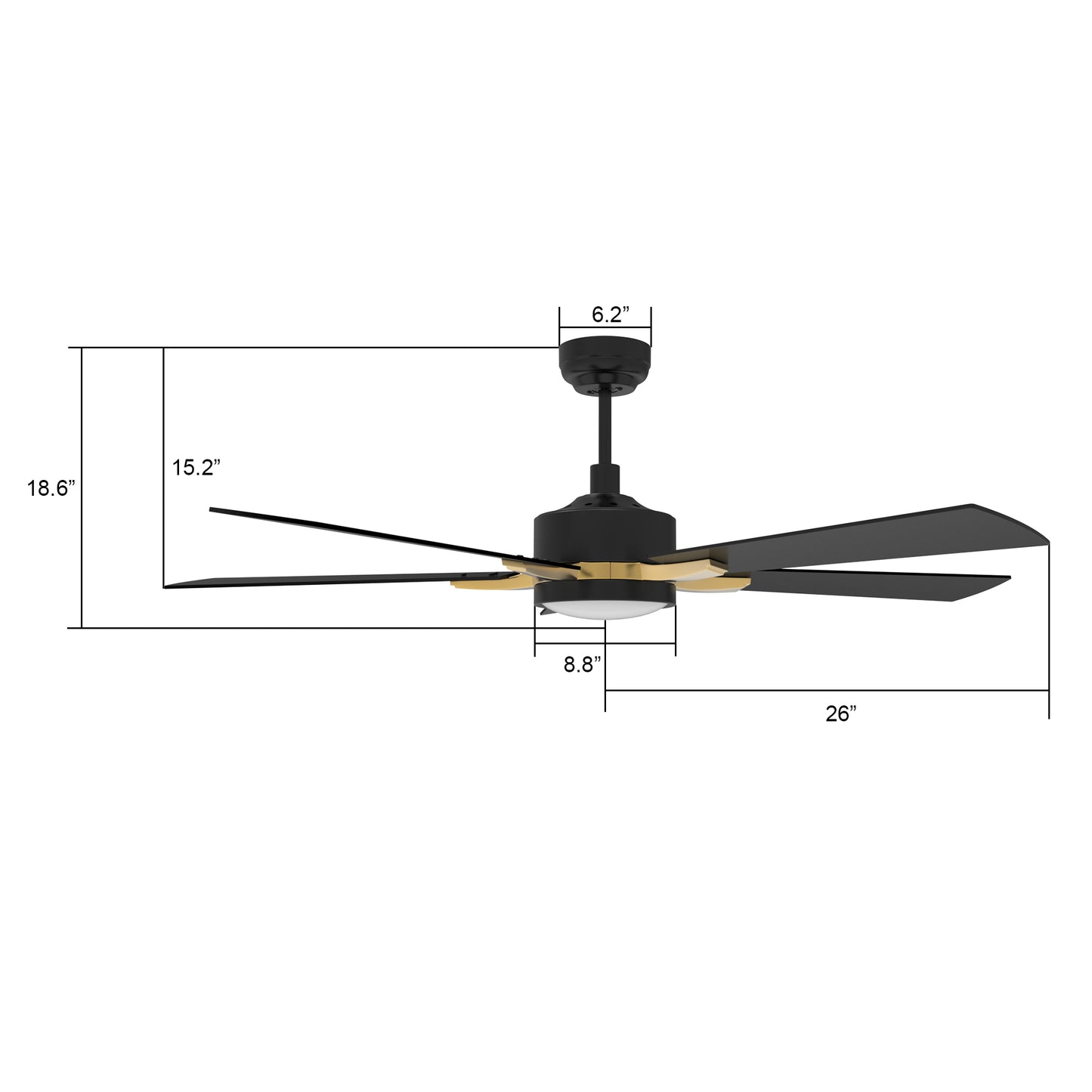 APPLETON 56 inch 5-Blade Smart Ceiling Fan with LED Light Kit & Remote Control- Black/Black (Gold Detail)