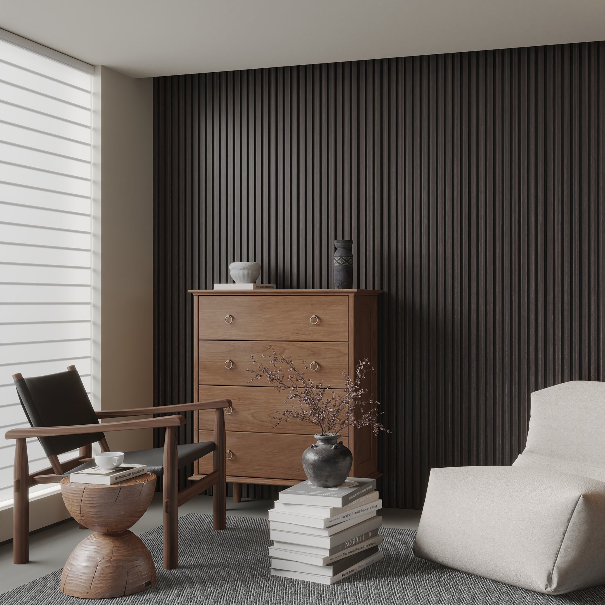 Acoustic Slat Wood Wall Panel - Smoked Walnut & Black Felt