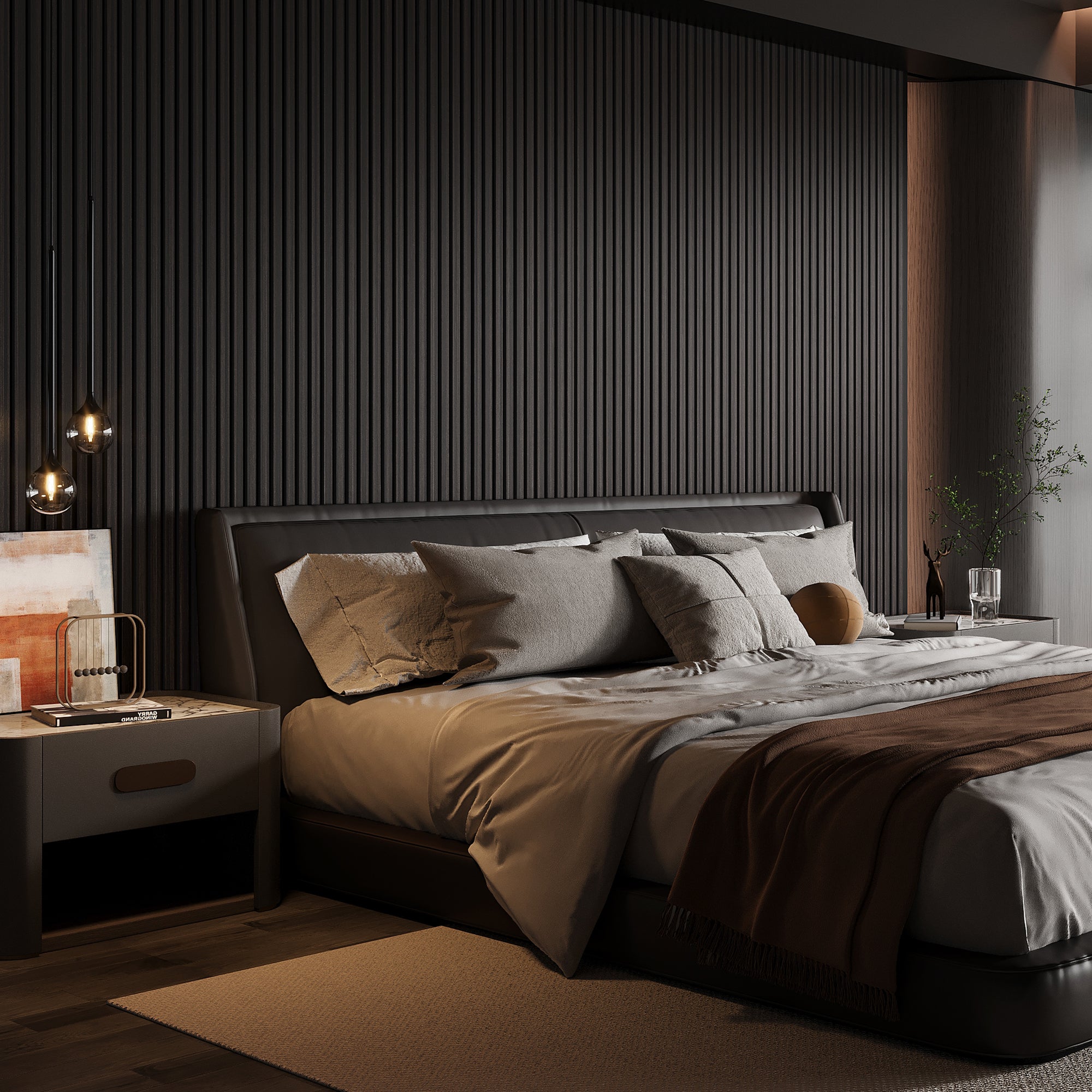 Acoustic Slat Wood Wall Panel - Smoked Walnut & Black Felt