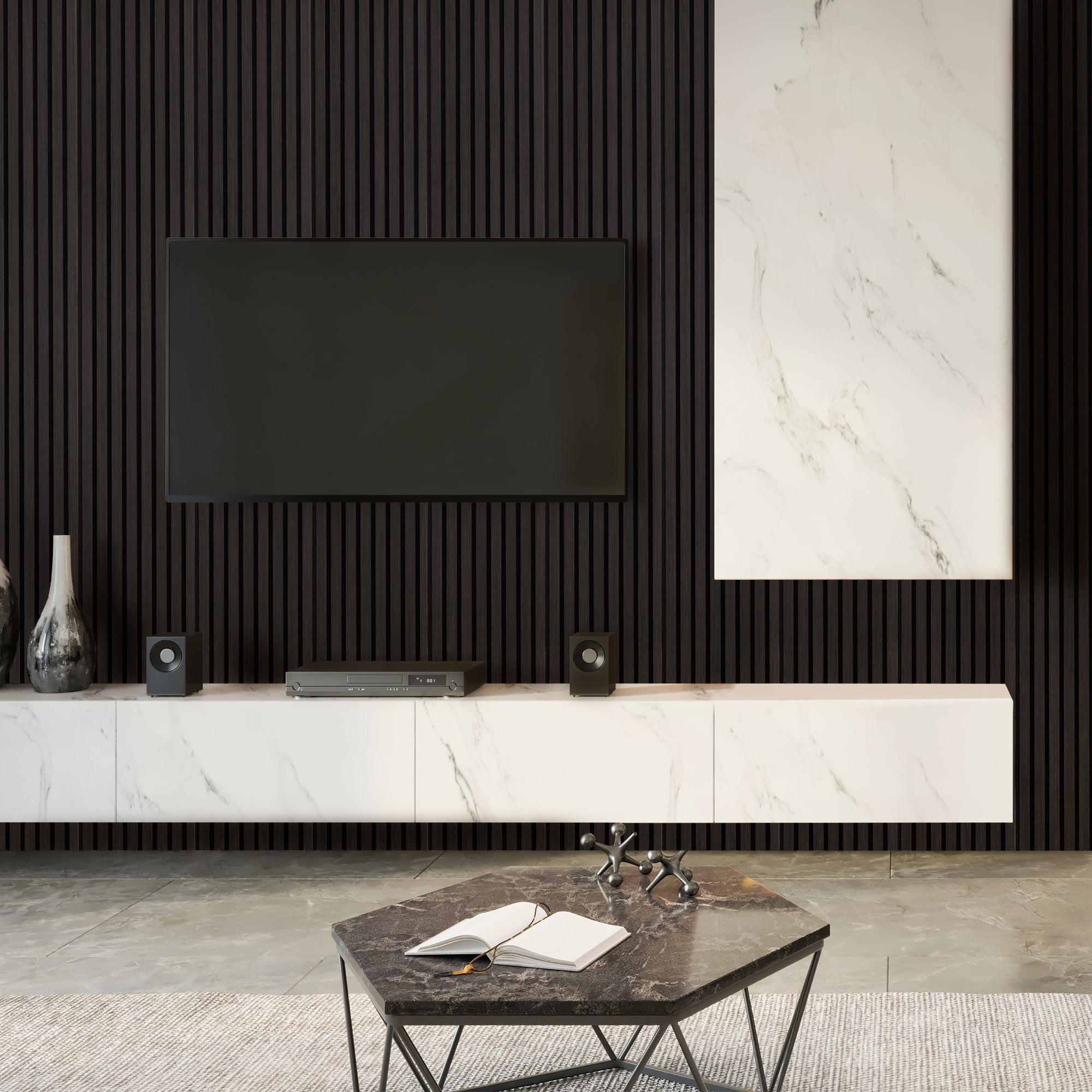Acoustic Slat Wood Wall Panel - Smoked Oak & Black Felt