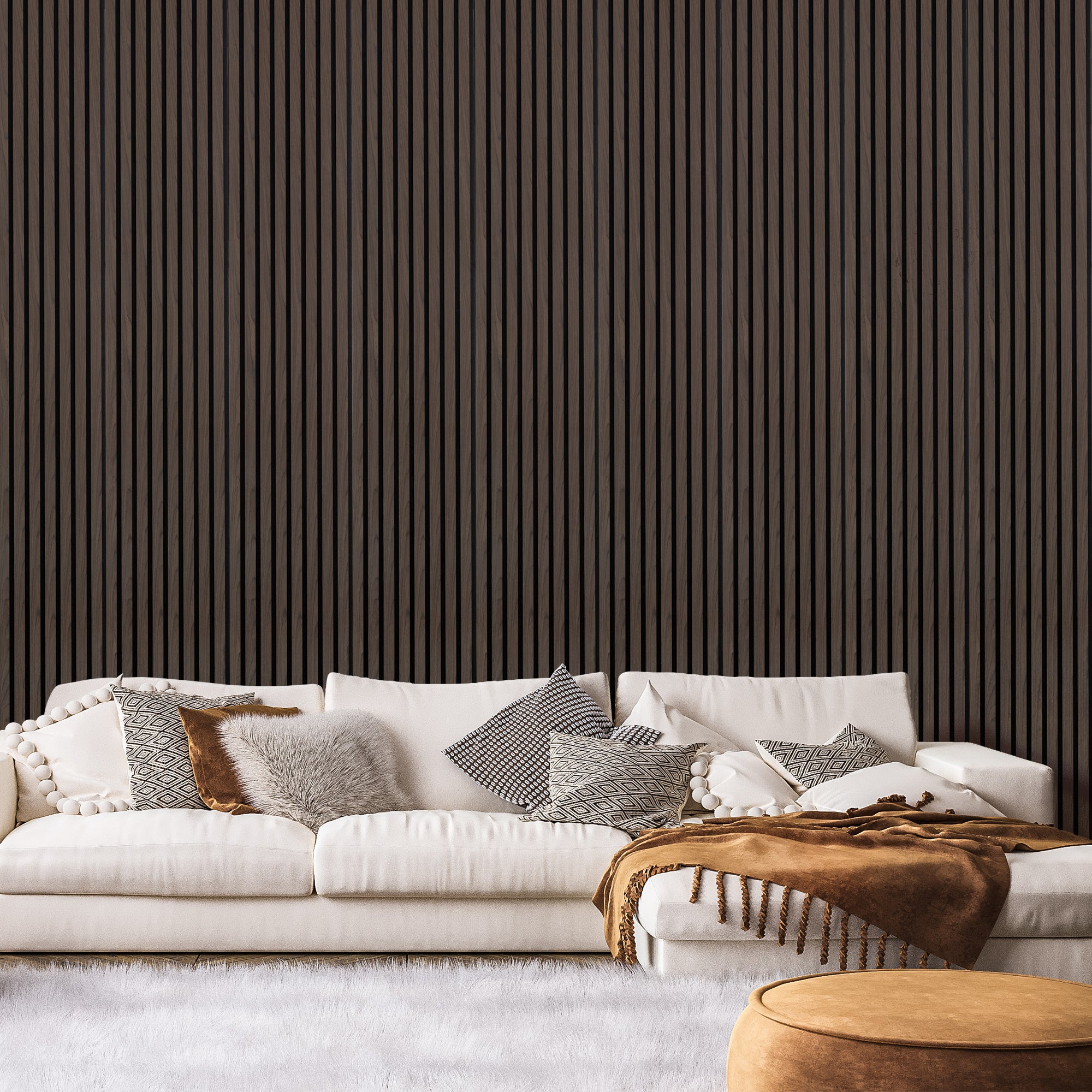 Acoustic Slat Wood Wall Panel - Dark Walnut & Black Felt