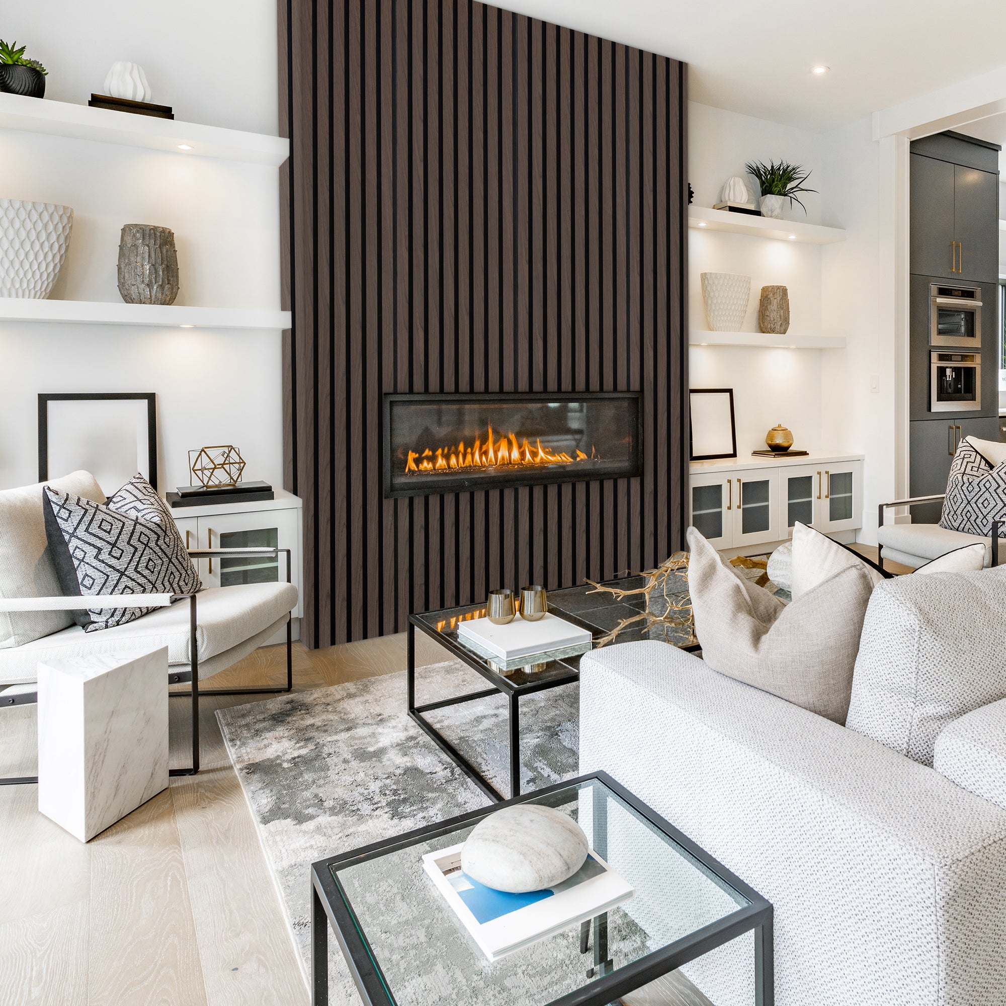 Acoustic Slat Wood Wall Panel - Dark Walnut & Black Felt