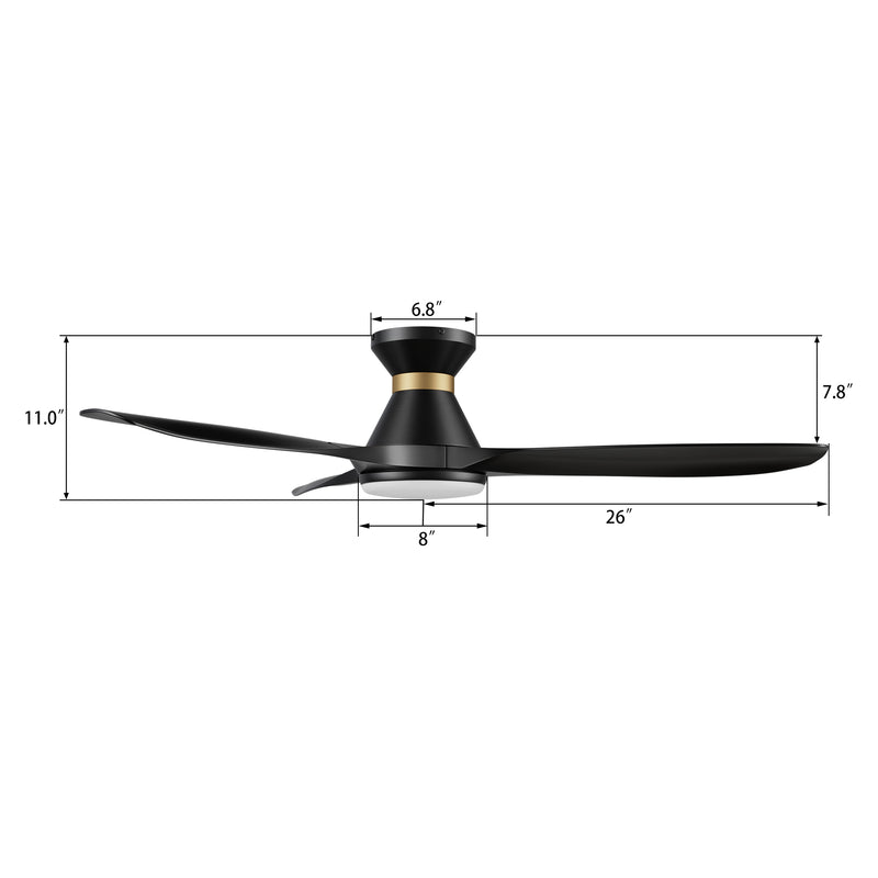 Merton 52 inch 3-Blade Smart Ceiling Fan with LED Light & Remote Control - Black