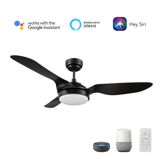 Vena 52 inch 3-Blade Smart Ceiling Fan with LED Light & Remote Control - Black