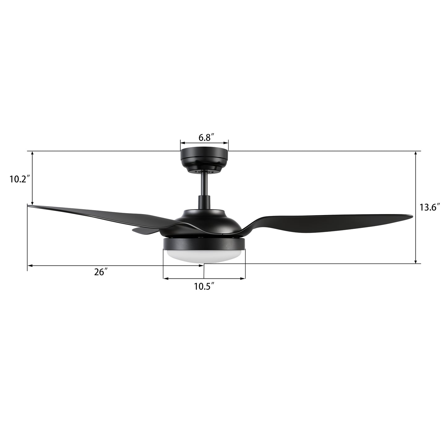 Vena 52 inch 3-Blade Smart Ceiling Fan with LED Light & Remote Control - Black