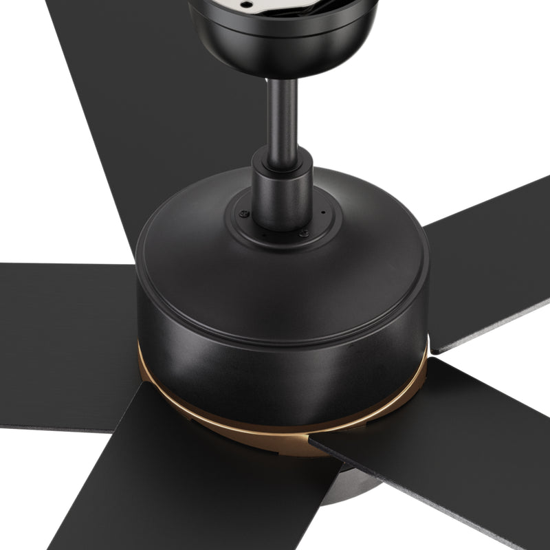 Ledger 52 inch 5-Blade Smart Ceiling Fan with LED Light & Remote Control - Black/Black (Gold Detail)