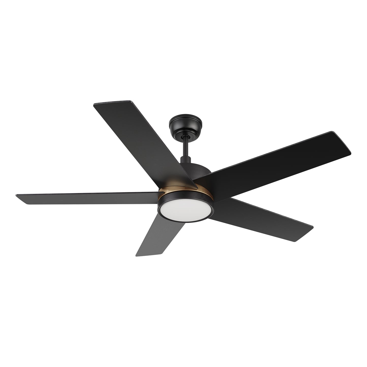 Ledger 52 inch 5-Blade Smart Ceiling Fan with LED Light & Remote Control - Black/Black (Gold Detail)