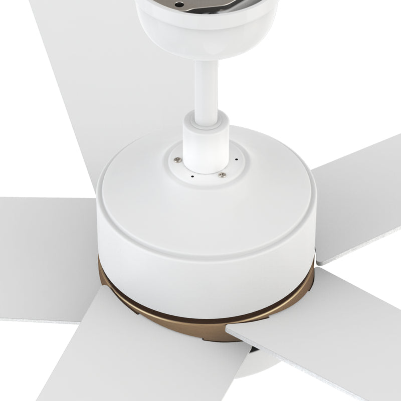 Ledger 52 inch 5-Blade Smart Ceiling Fan with LED Light & Remote Control - White/White (Gold Detail)