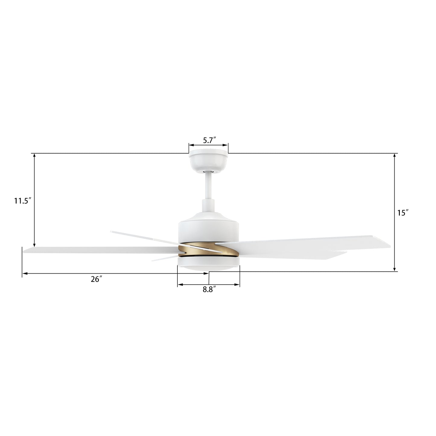 Ledger 52 inch 5-Blade Smart Ceiling Fan with LED Light & Remote Control - White/White (Gold Detail)