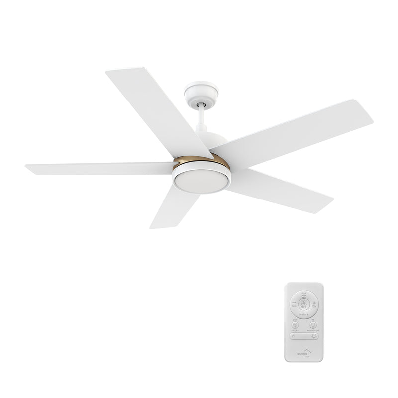 Ledger 52 inch 5-Blade Smart Ceiling Fan with LED Light & Remote Control - White/White (Gold Detail)