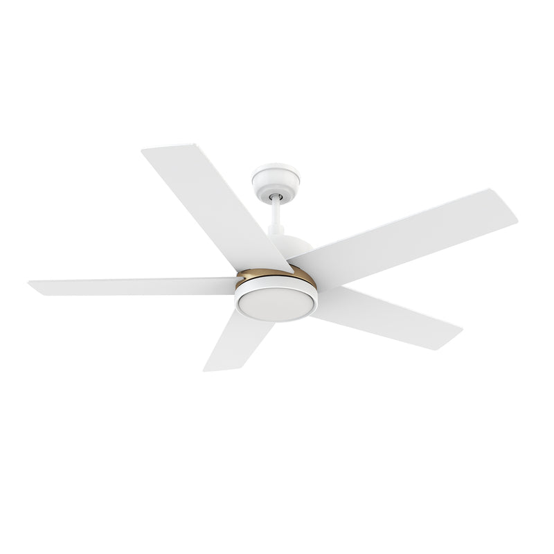 Ledger 52 inch 5-Blade Smart Ceiling Fan with LED Light & Remote Control - White/White (Gold Detail)