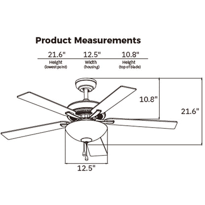 PRESCOTT 52 inch 5-Blade Ceiling Fan with Pull Chain - Black/Black