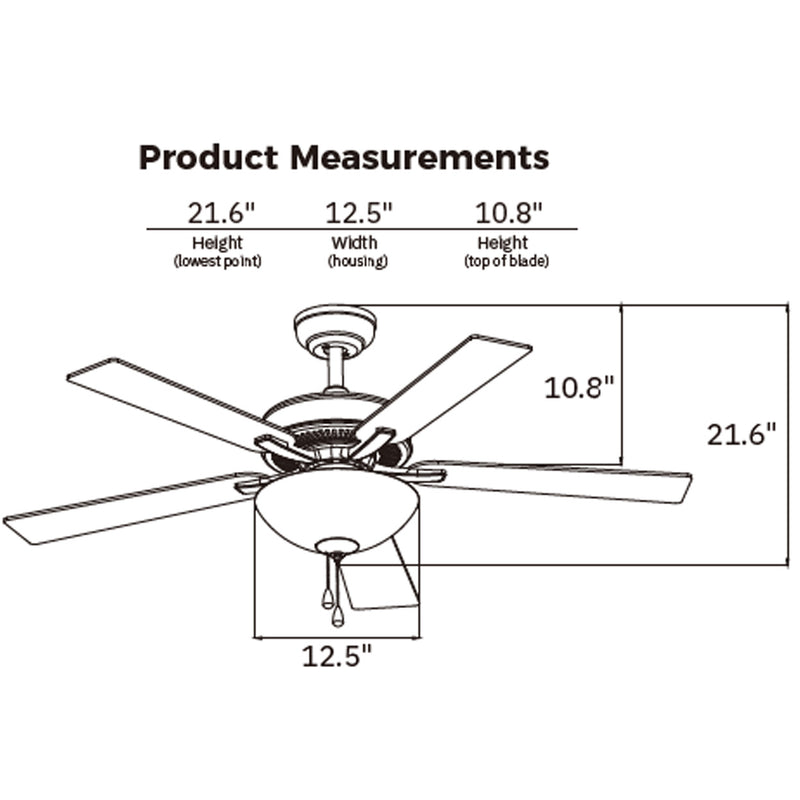 PRESCOTT 52 inch 5-Blade Ceiling Fan with Pull Chain - Black/Black
