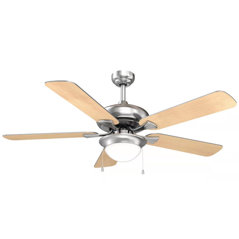 Carro USA LIVERPOOL 52 inch 5-Blade Ceiling Fan with Pull Chain - Brushed Nickel/Maple