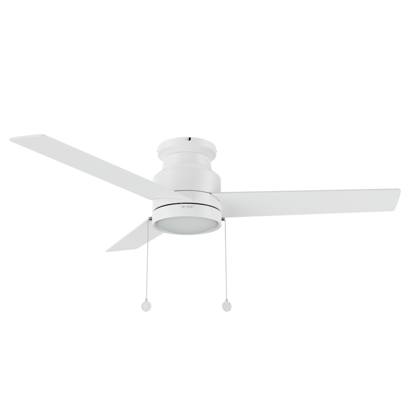 ASCOTT 52 inch 3-Blade Flush Mount Ceiling Fan with Pull Chain - White/Birchwood (Reversible Blades)