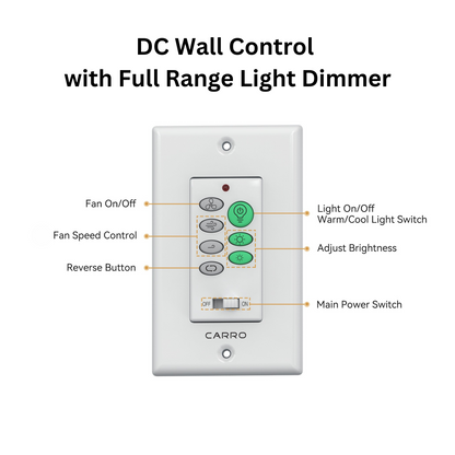 Carro DC Ceiling Fan Wall Control Fan Speed Control and Light On/Off/Dimming Switch