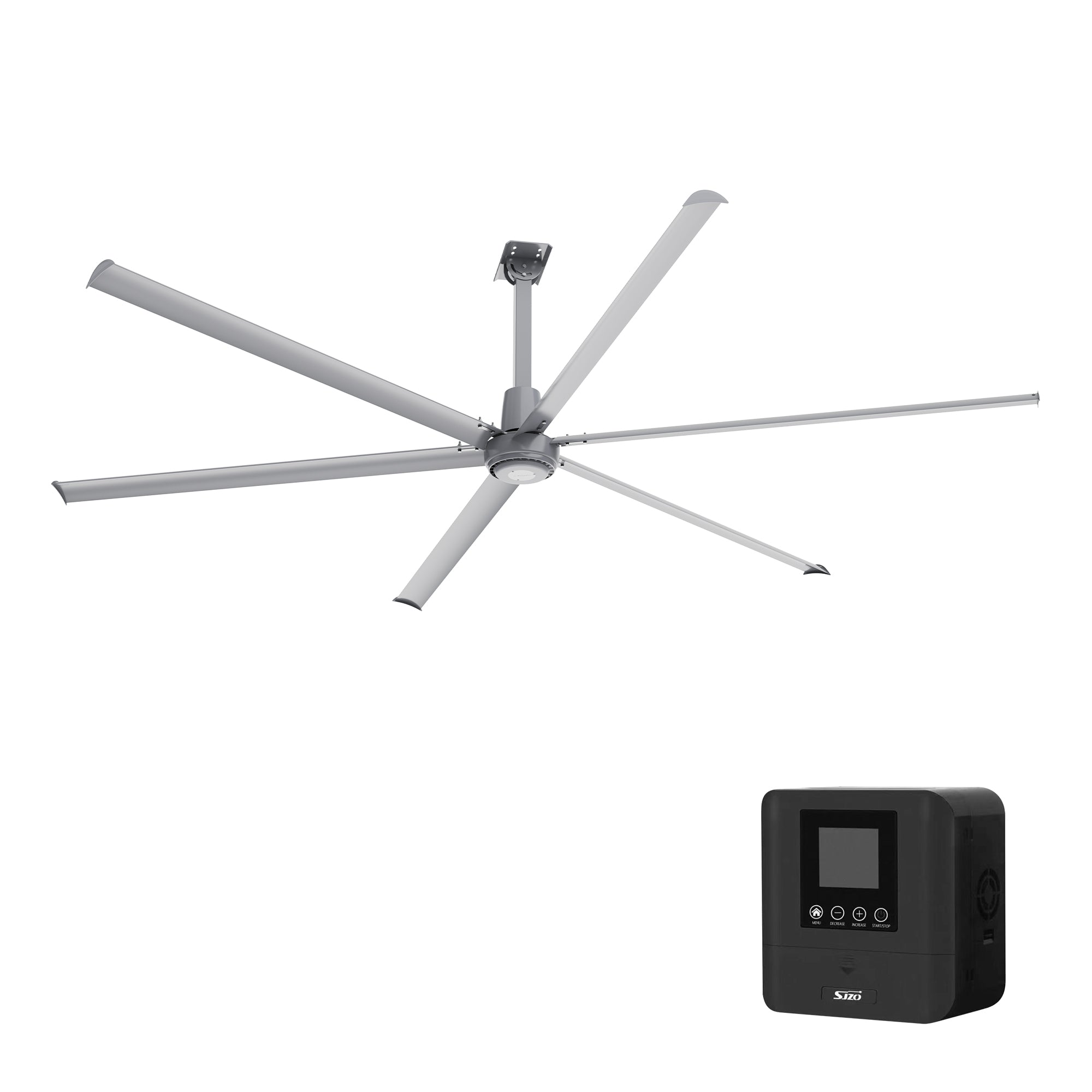 ZENON 12ft 6-Blade 120V Commercial HVLS Fan with Wall Control - Silver