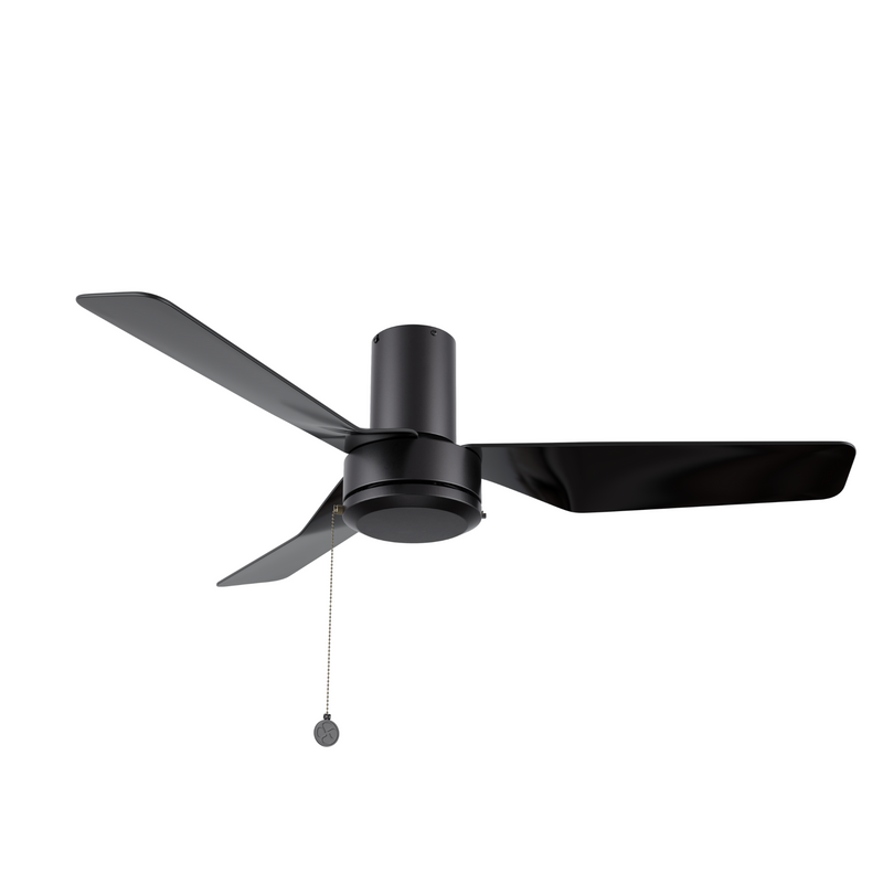 FORMOSA 44 inch 3-Blade Flash Mount Ceiling Fan with Pull Chain - Black/Black (No light)