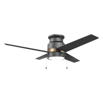 LAMONT 52 inch 4-Blade Flush Mount Ceiling Fan with Pull Chain-Black/Black(Gold Detail)