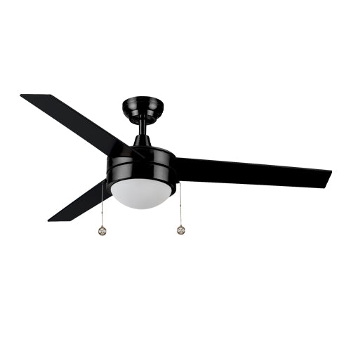 EVERETT 48 Inch 3-Blade Ceiling Fan with Pull Chain-Black/Black