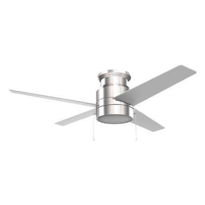 LAMONT 52 inch 4-Blade Flash Mount Ceiling Fan with Pull Chain-Brushed Nickel/Silver