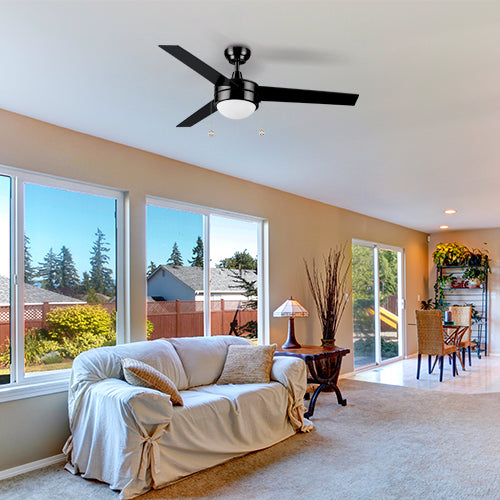 EVERETT 48 Inch 3-Blade Ceiling Fan with Pull Chain-Black/Black