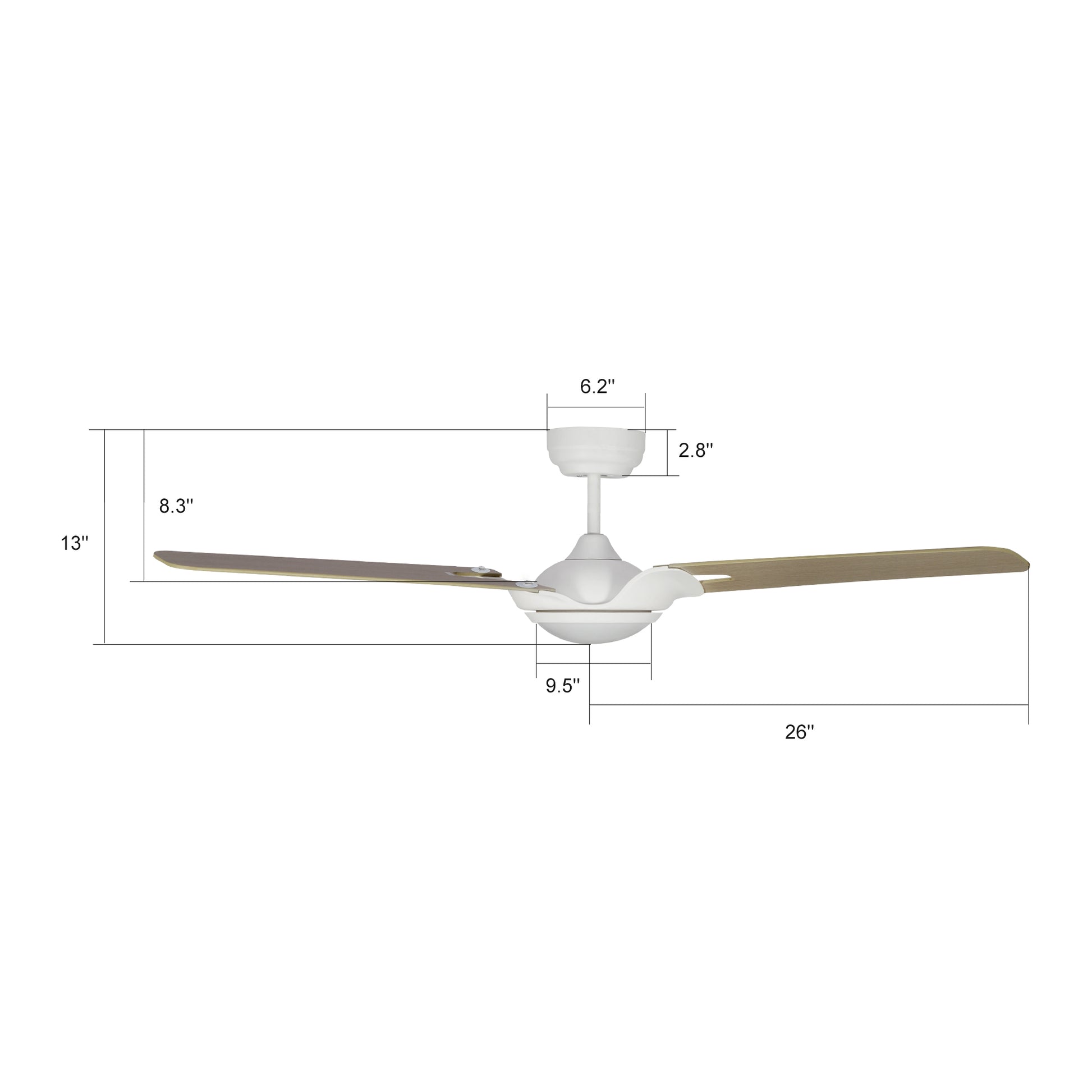 Carro USA HOFFEN 52 inch 3-Blade Smart Ceiling Fan with LED Light Kit & Remote - White/Light Wood Pattern fan blades