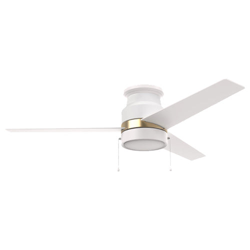 LAMONT 52 inch 3-Blade Flash Mount Ceiling Fan with Pull Chain-White/White (Gold detail)