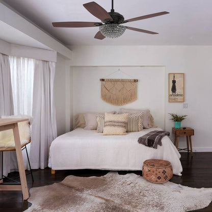 Carro USA HUNTLEY 52 inch 5-Blade Crystal Smart Ceiling Fan with Light & Remote Control - Black/Rosewood fan blades