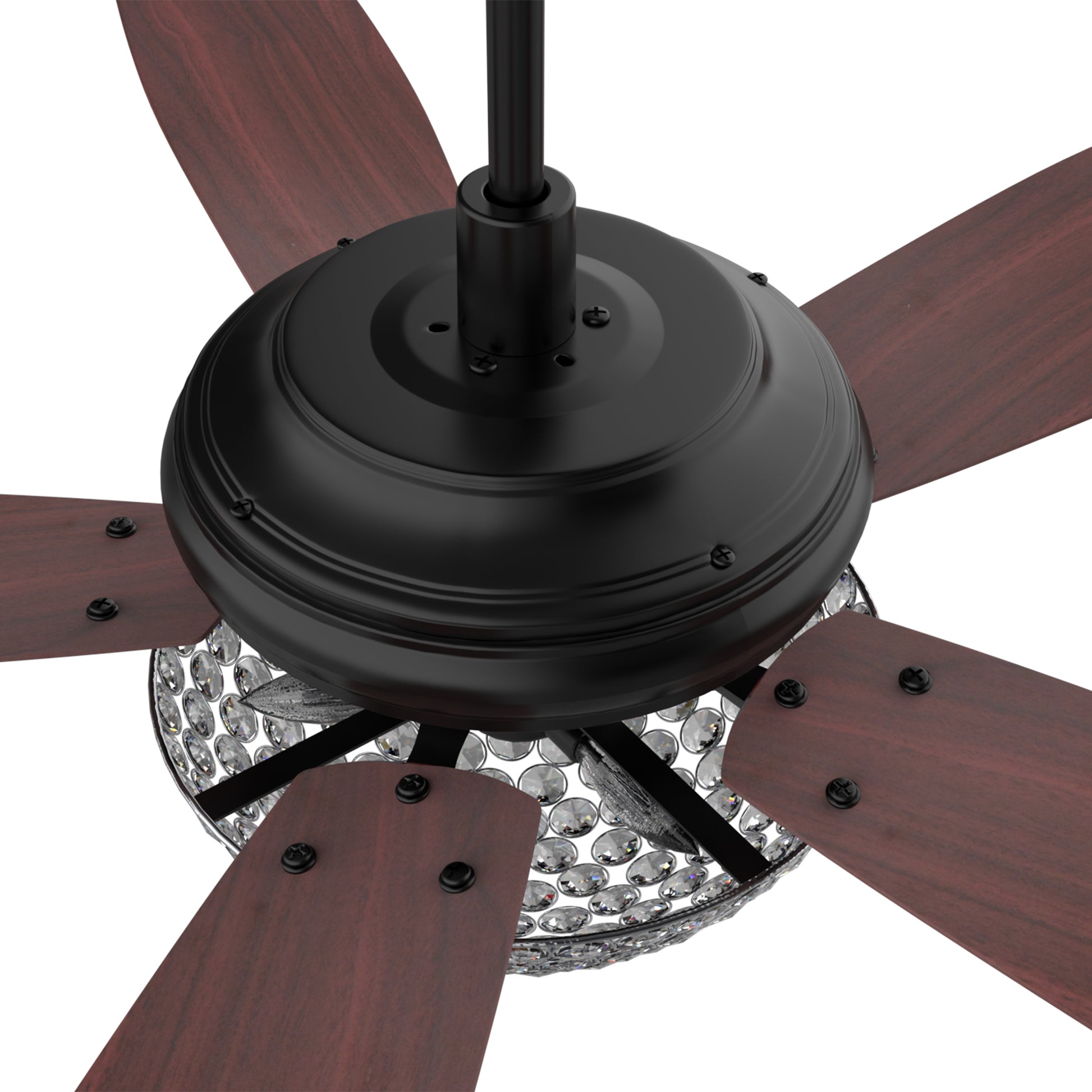 Carro USA HUNTLEY 52 inch 5-Blade Crystal Smart Ceiling Fan with Light & Remote Control - Black/Rosewood fan blades