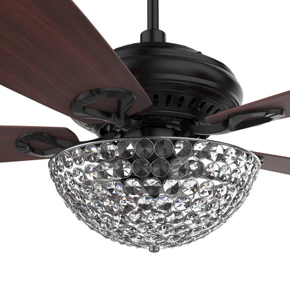Carro USA HUNTLEY 52 inch 5-Blade Crystal Smart Ceiling Fan with Light & Remote Control - Black/Rosewood fan blades