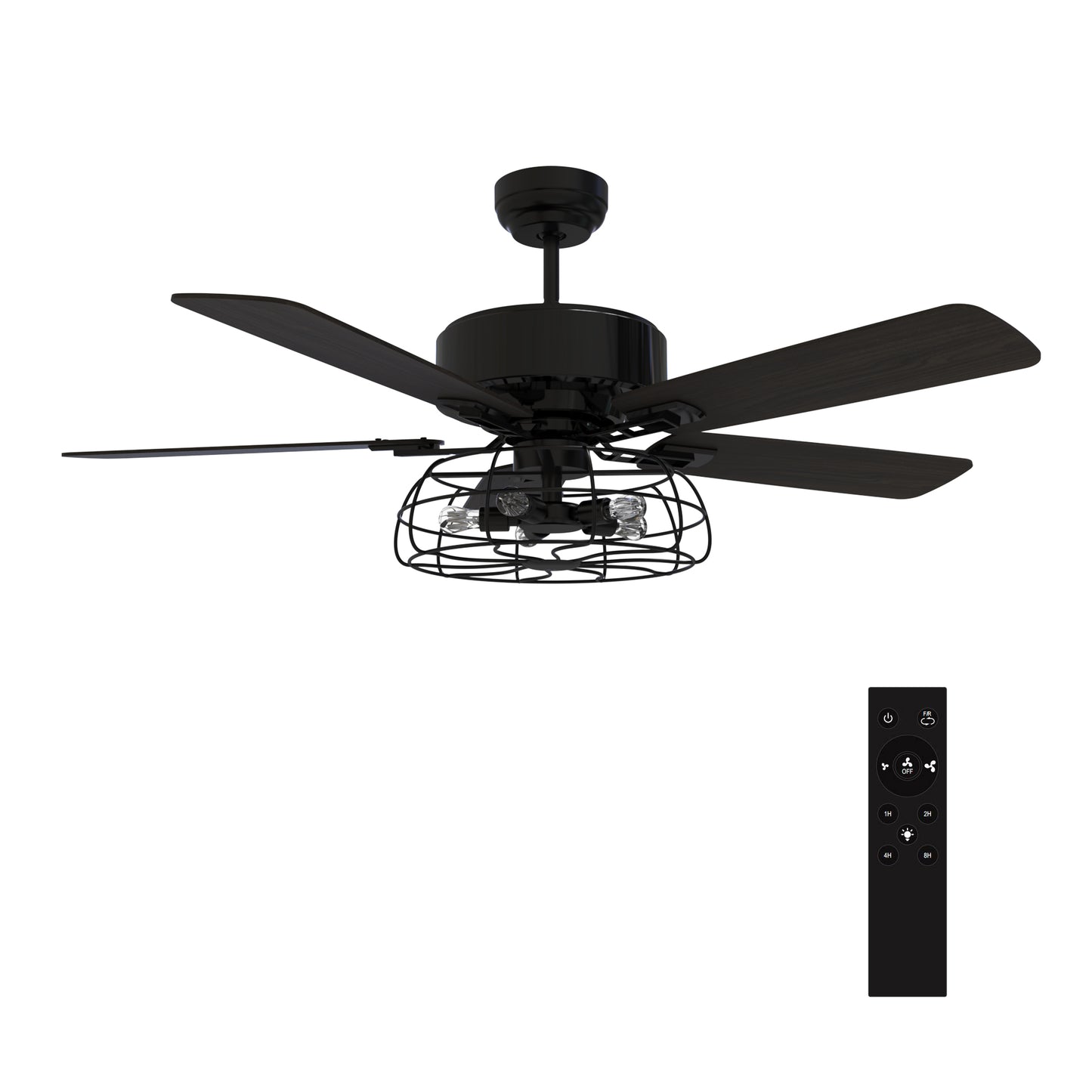 Carro USA MAVERICK 52 inch 5-Blade Industrial Style Ceiling Fan with Light & Remote Control - Black/Walnut Wood fan blades