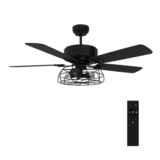 Carro USA MAVERICK 52 inch 5-Blade Industrial Style Ceiling Fan with Light & Remote Control - Black/Walnut Wood fan blades
