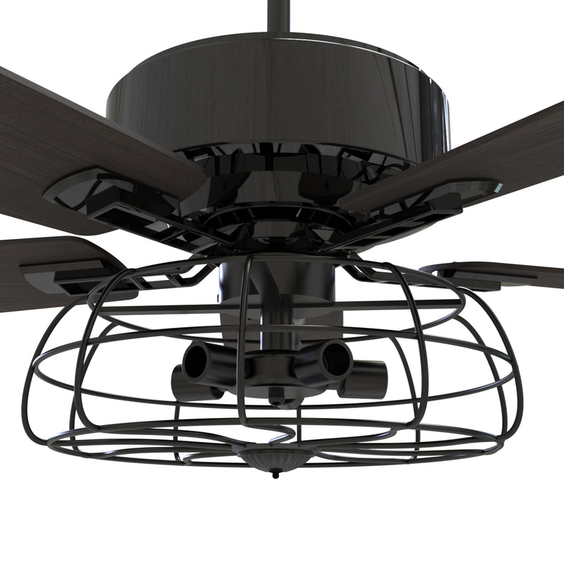 Carro USA MAVERICK 52 inch 5-Blade Industrial Style Ceiling Fan with Light & Remote Control - Black/Walnut Wood fan blades