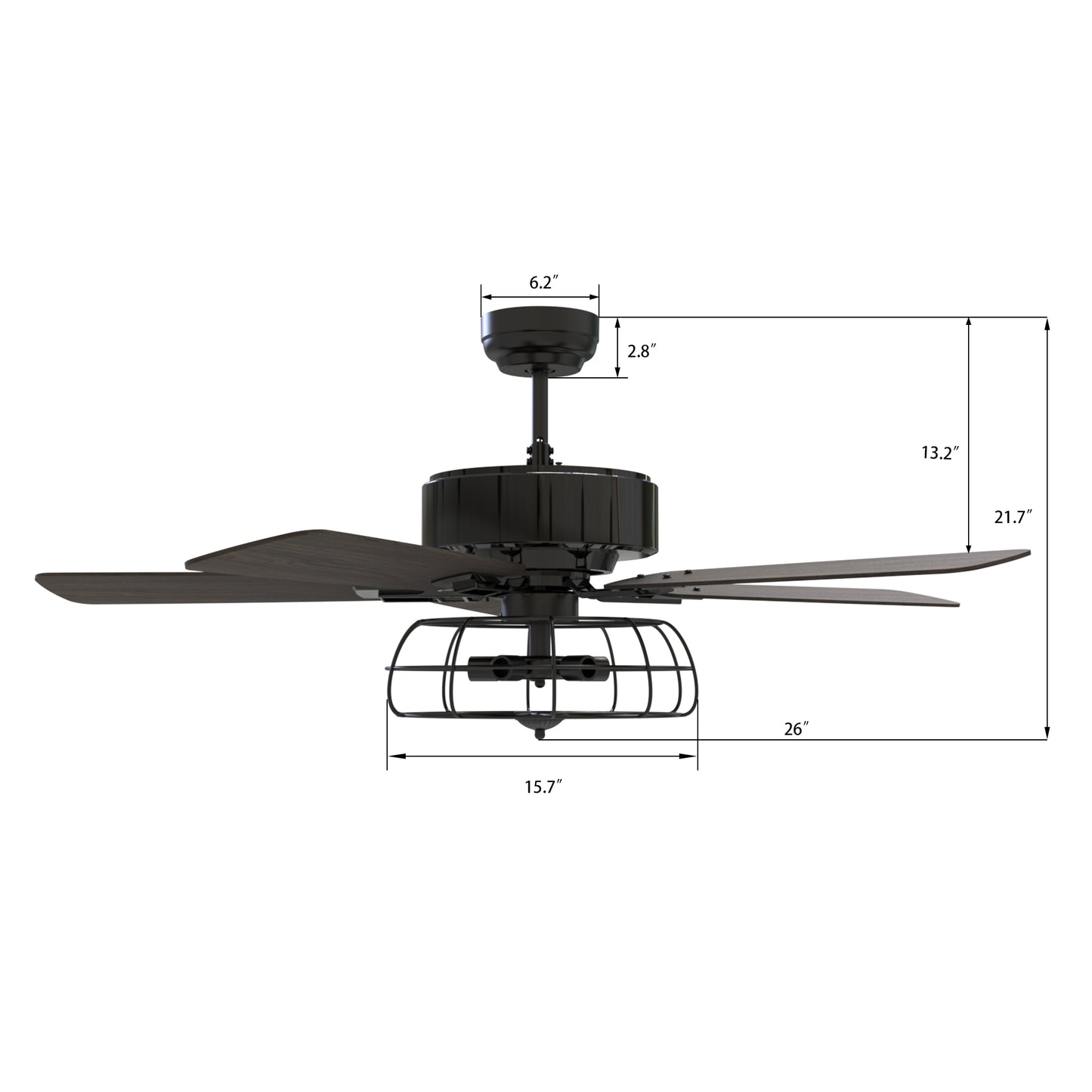Carro USA MAVERICK 52 inch 5-Blade Industrial Style Ceiling Fan with Light & Remote Control - Black/Walnut Wood fan blades
