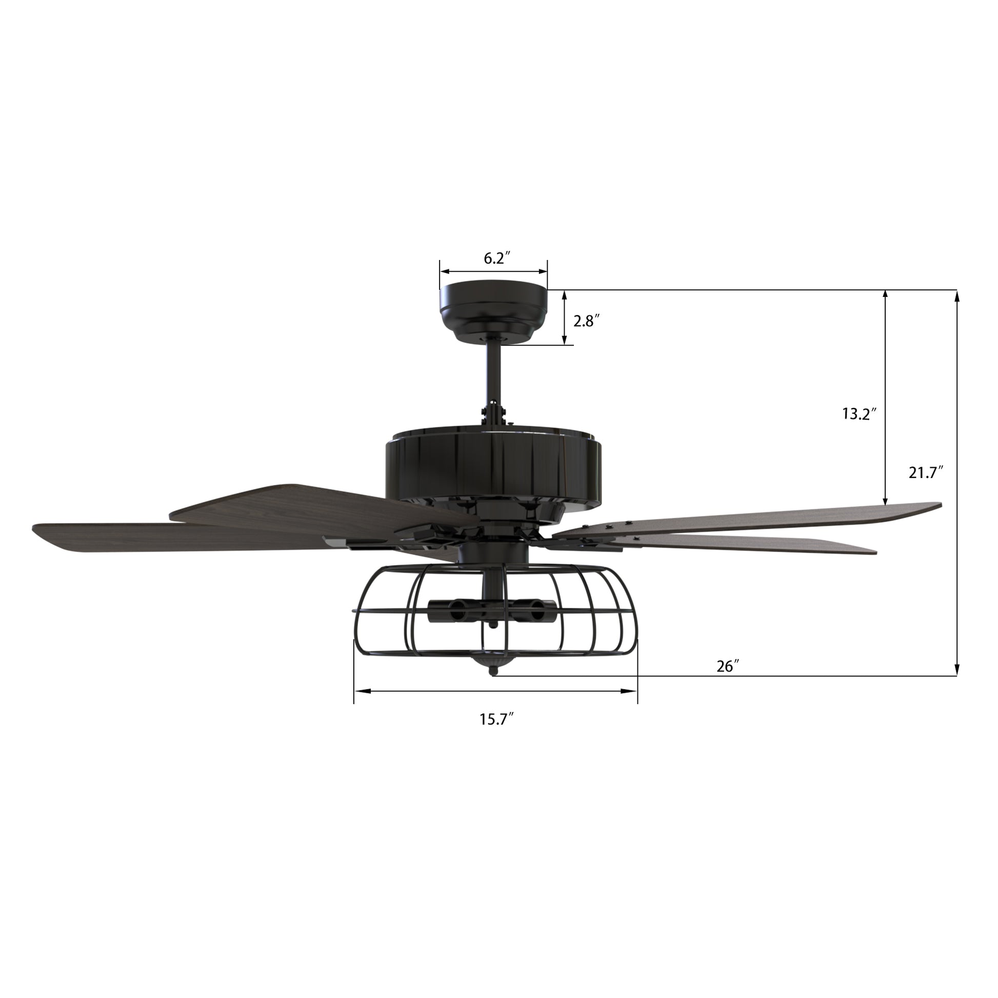 Carro USA MAVERICK 52 inch 5-Blade Industrial Style Ceiling Fan with Light & Remote Control - Black/Walnut Wood fan blades