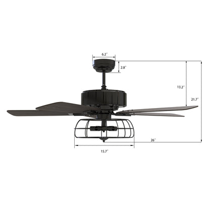 Carro USA MAVERICK 52 inch 5-Blade Industrial Style Ceiling Fan with Light & Remote Control - Black/Walnut Wood fan blades
