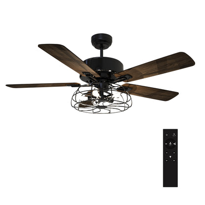 Carro USA MAVERICK 52 inch 5-Blade Industrial Style Ceiling Fan with Light & Remote Control - Black/Walnut Wood fan blades