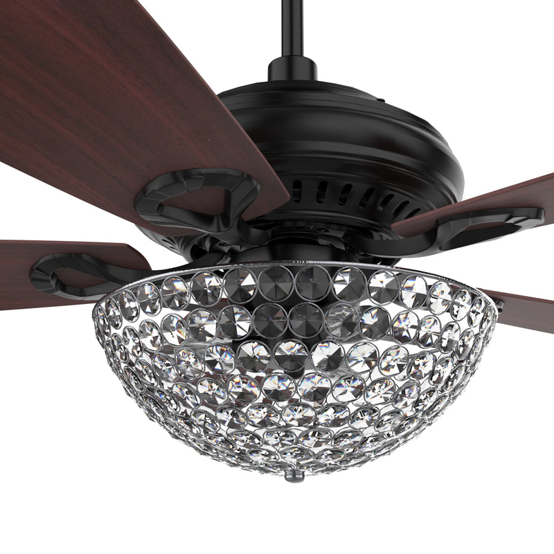 Carro USA HUNTLEY 56 inch 5-Blade Crystal Smart Ceiling Fan with Light & Remote Control - Black/Rosewood fan blades