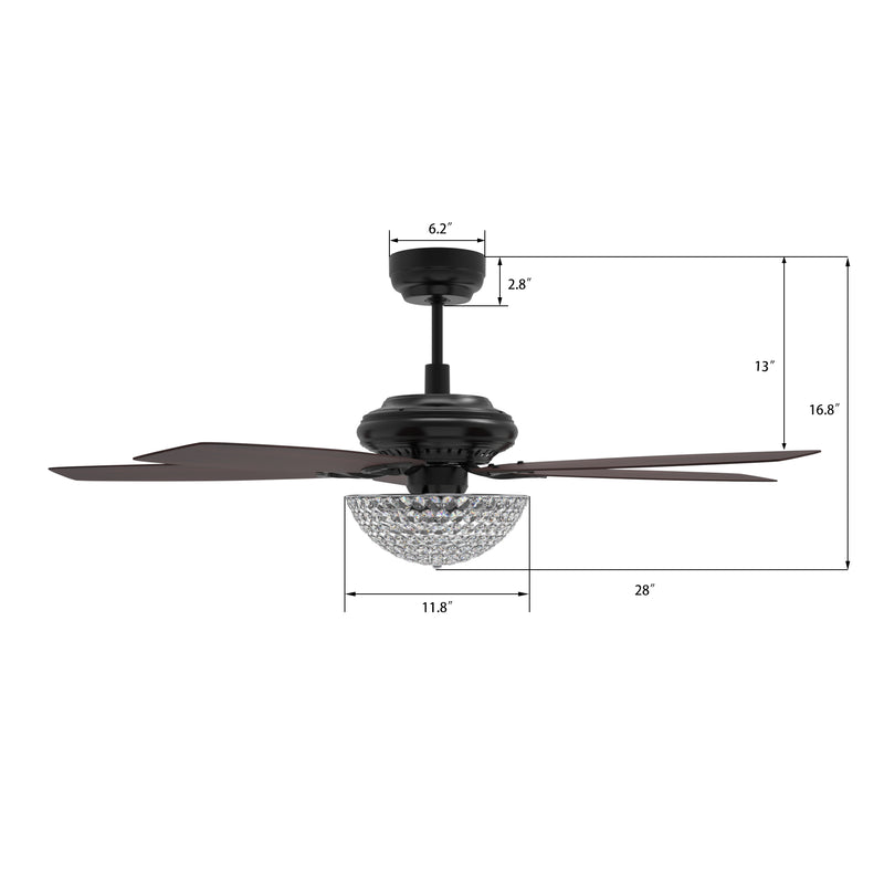 Carro USA HUNTLEY 56 inch 5-Blade Crystal Smart Ceiling Fan with Light & Remote Control - Black/Rosewood fan blades