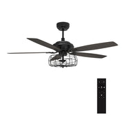 Carro USA HUNTLEY 56 inch 5-Blade Industrial Vintage Smart Ceiling Fan with Light & Remote Control - Black/Walnut fan blades