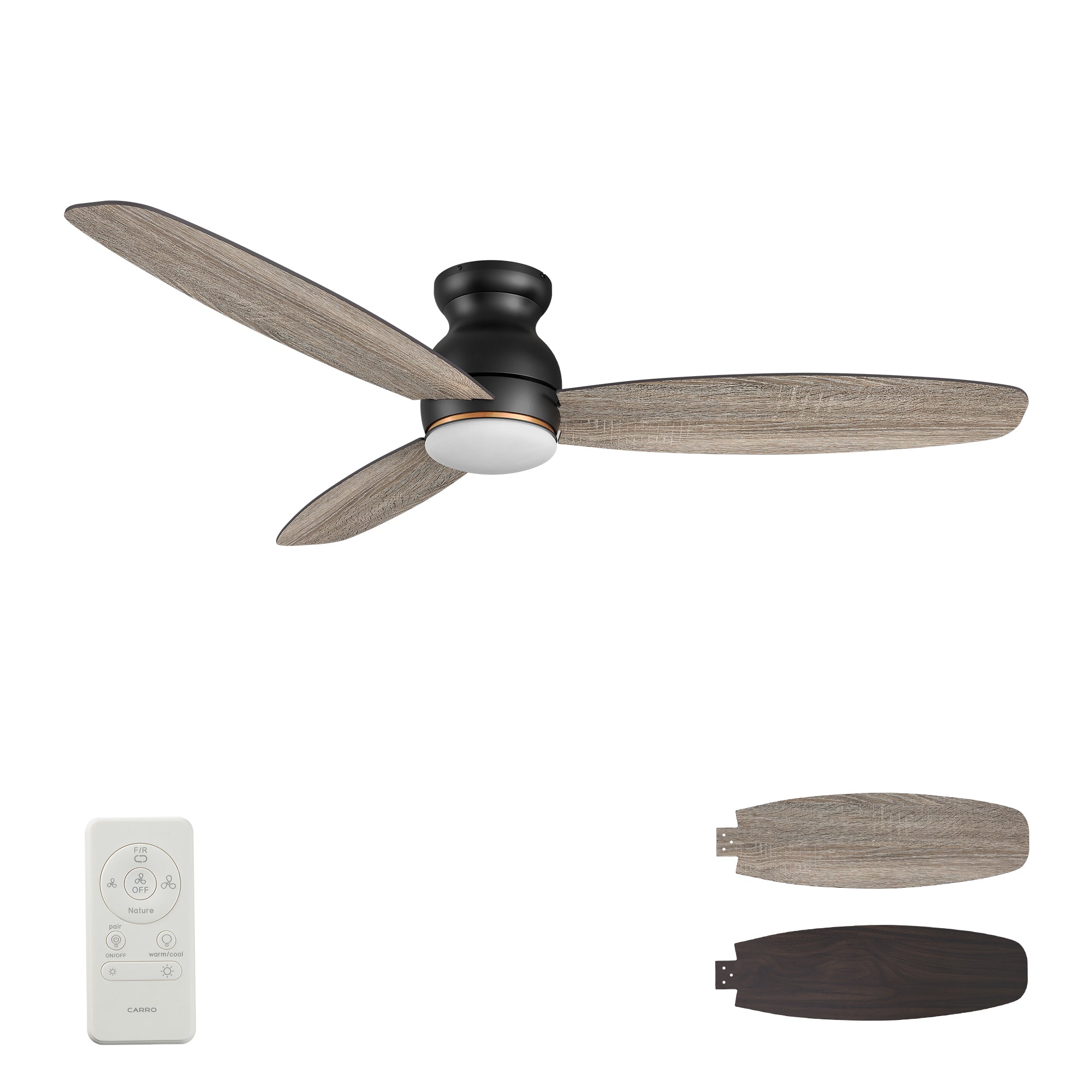 Carro HONITON 60 inch 5-Blade Flush Mount Ceiling Fan with LED Light & Remote Control - Black/Walnut & Barnwood (Reversible Blades)