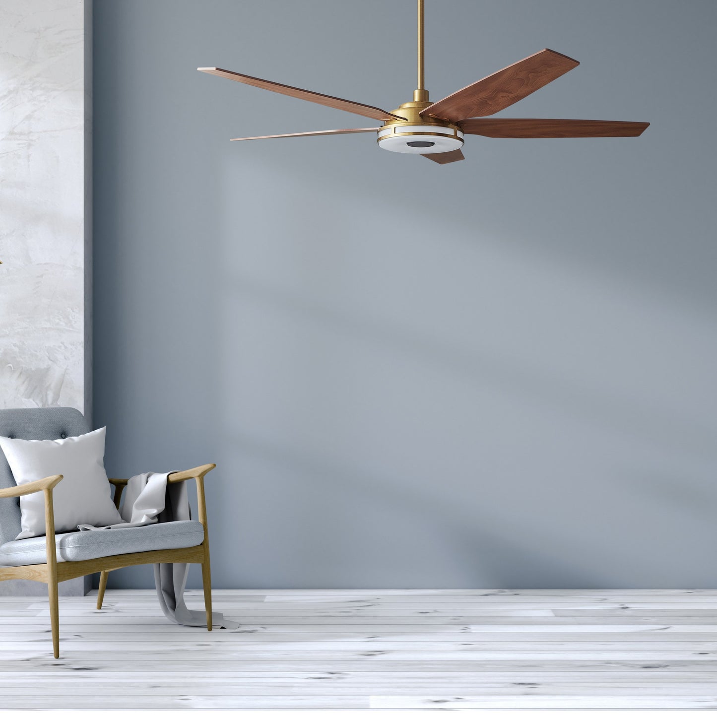 Carro ELIRA 56 inch 5-Blade Smart Ceiling Fan with LED Light Kit & Remote - Gold/Wood Grain Fan Blades