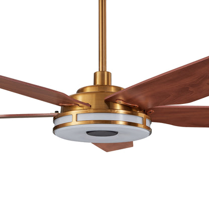 Carro ELIRA 56 inch 5-Blade Smart Ceiling Fan with LED Light Kit & Remote - Gold/Wood Grain Fan Blades