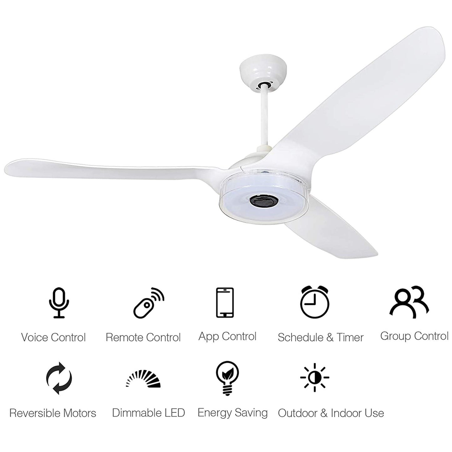 Carro FLETCHER 60 inch 3-Blade Smart Ceiling Fan with LED Light Kit & Remote - White/White