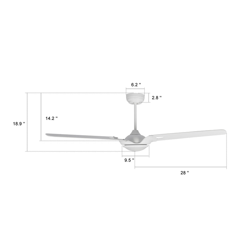 Carro Home HOFFEN 56 inch 3-Blade Smart Ceiling Fan with LED Light Kit & Remote - White/White fan blades